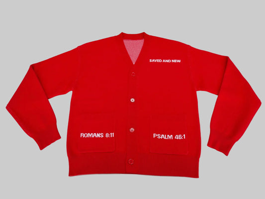 Romans 8:11 Red Cardigan (Pre-Order)
